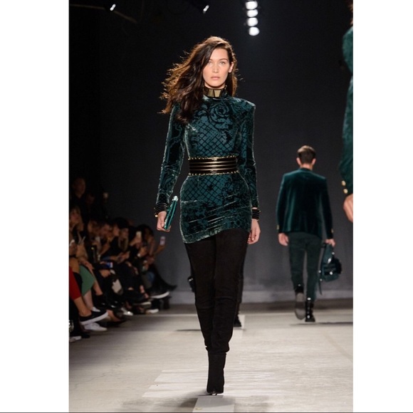 *SOLD* Authentic Balmain x H&M Green Velvet Dress - Picture 2 of 10